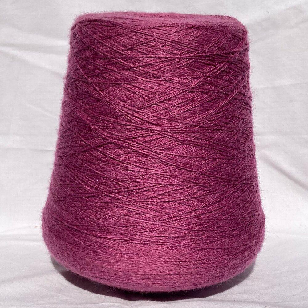 fuchsia purple pink wool / poly blend yarn cone